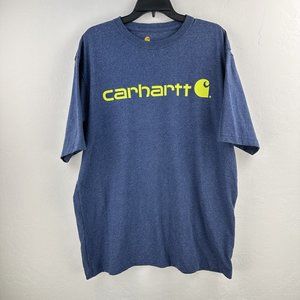 Carhartt T-Shirt‎ Men's L Solid Logo Spellout 100% Cotton Blue Lime Original Fit